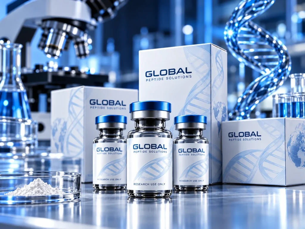 Global Peptide Solutions research peptide vials and packaging
